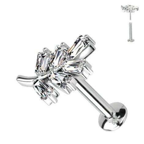 Baguette CZ Leaf Labret with Threadless Push In Top Internally Threaded - Image 2
