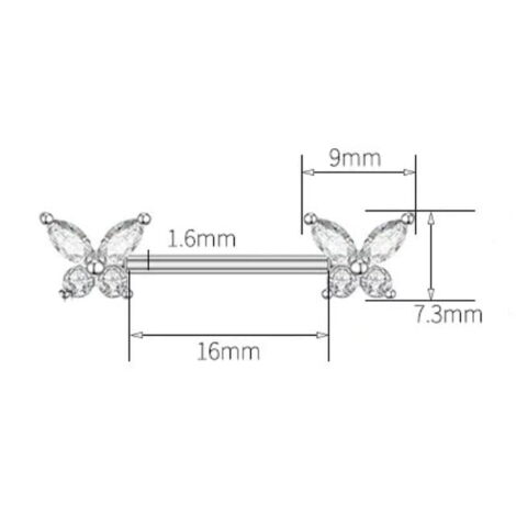 Glitter Butterfly with Marquise CZ Wings Nipple Ring Pairs - Image 3