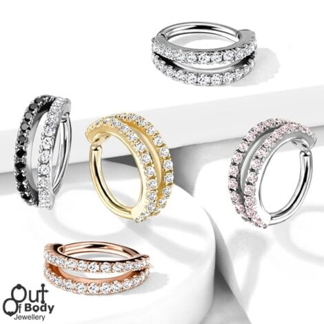 Hoop Half Circle Double Ring Lined with CZ for Helix Conch