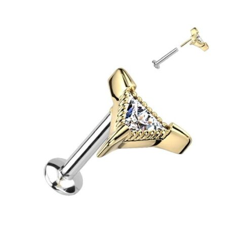 Labret Cartilage Stud Threadless with Push-in Triangle CZ Pin Top - Image 2