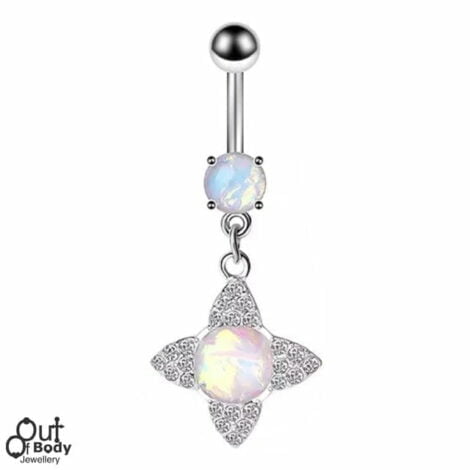 Opal Shimmer and Crystal Set Star Belly Navel Ring