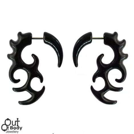 Fake Tribal Twisted Vine Taper Pairs in Black Acrylic - Image 1
