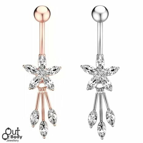 Glitter Marquise Flower with Swinging Pendulums Navel Belly Ring
