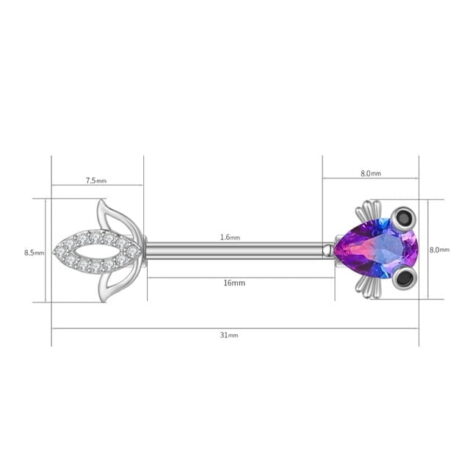 CZ Teardrop Purple Rainbow Fish Nipple Ring Pairs - Image 2