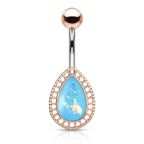 Opal Glitter Tear Drop with Lacey Shield Belly Navel Ring - Image 3