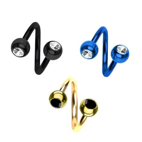 18G Twist Barbell Pairs with Gem Balls, Cartilage Earrings