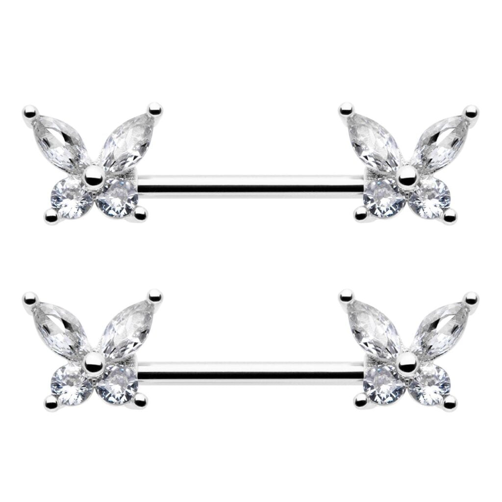 Glitter Butterfly with Marquise CZ Wings Nipple Ring Pairs