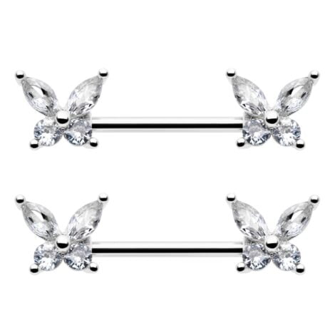 Glitter Butterfly with Marquise CZ Wings Nipple Ring Pairs