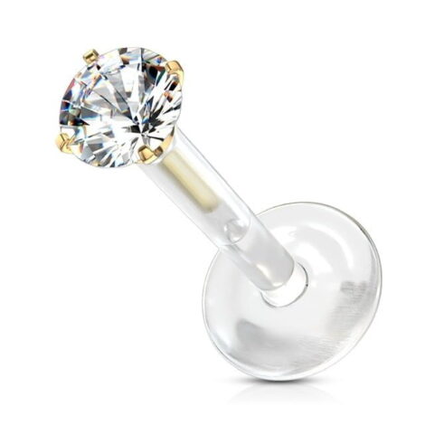 Bio Flex Prong Set Round CZ Top Studs for Labret, Monroe, Ear Cartilage - Image 3