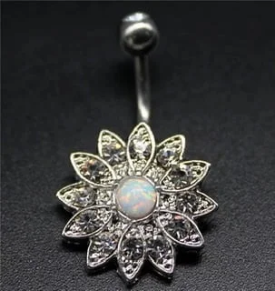 Crystal Lotus Flower with Centered Opal Belly Ring - Image 2