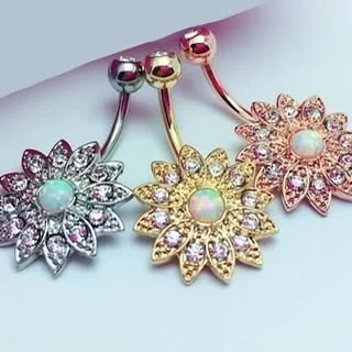 Crystal Lotus Flower with Centered Opal Belly Ring - Image 3
