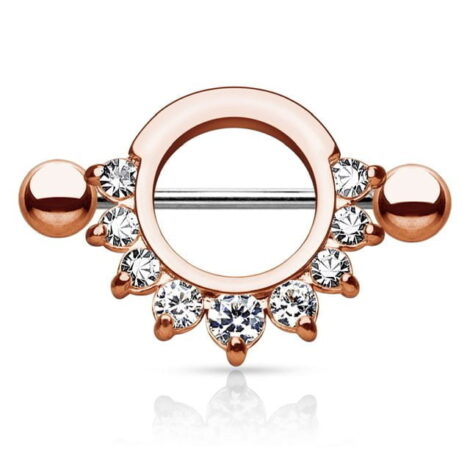 316L Steel Half Circle Prong CZ Gems Nipple Shield Ring - Image 2