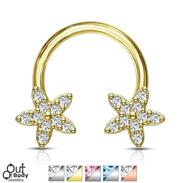 316L S. Steel Horseshoe with CZ Flower Ends for Septum Daith