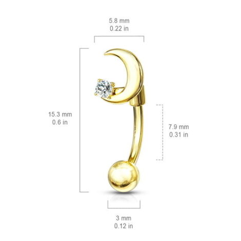 Crescent Moon Set with Crystal Curved Eyebrow Rook Belly Ring - Image 4