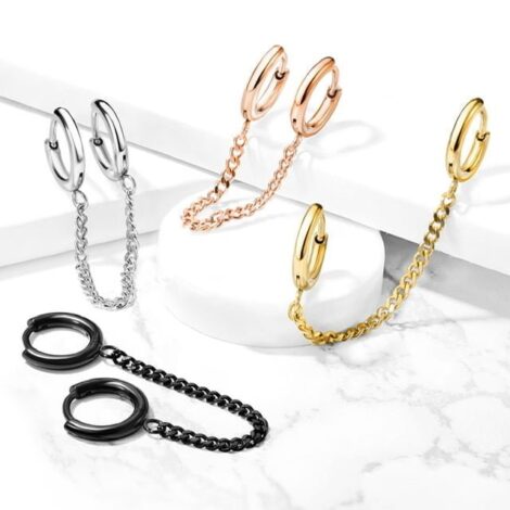Chain Linked Round Clicker Ear Hoops All 316L Surgical Steel - Image 3