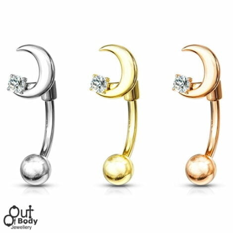 Crescent Moon Set with Crystal Curved Eyebrow Rook Belly Ring