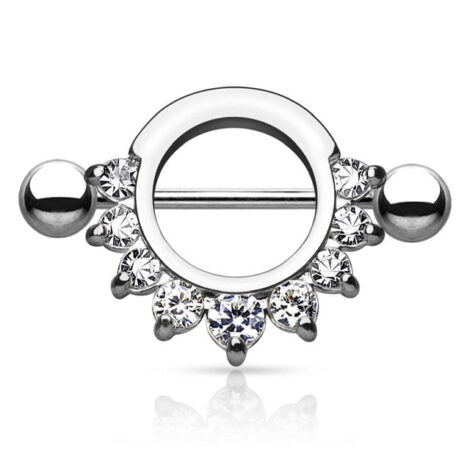 316L Steel Half Circle Prong CZ Gems Nipple Shield Ring - Image 3