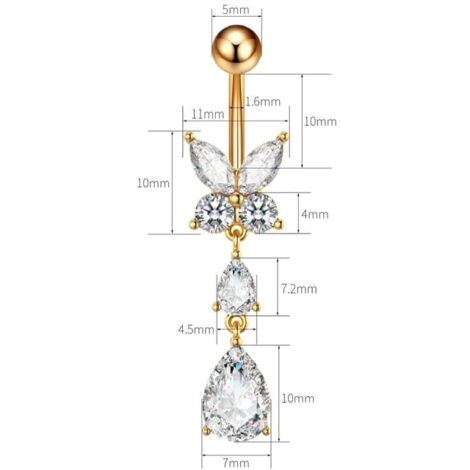 Marquise Butterfly Belly Ring with Teardrop Gem Dangles - Image 4
