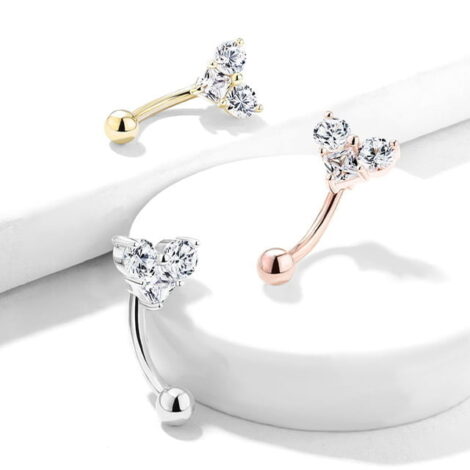 Heart Top with CZ Curved Eyebrow, Rook, Belly Ring - Image 5