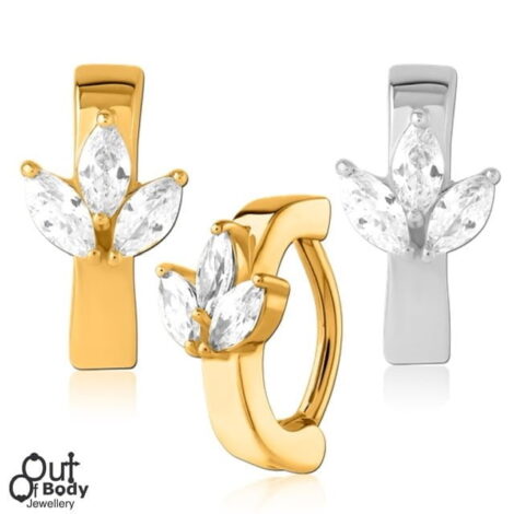 316L Surgical Steel Clicker Belly Navel Ring with Marquise Flower - Image 1