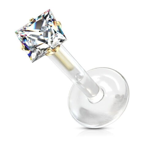 Bio Flex Prong Set Square CZ Top Studs for Labret, Monroe, Ear Cartilage - Image 2