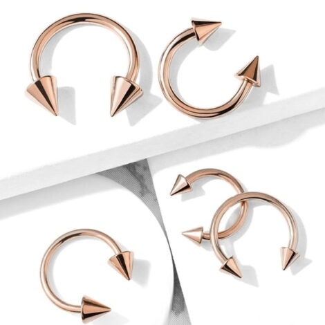 Horseshoe/ Circular Barbell in IP Rose Gold with Cones - Image 2