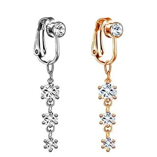 Fake Clip On Belly Ring with Triple Round Gem Dangles