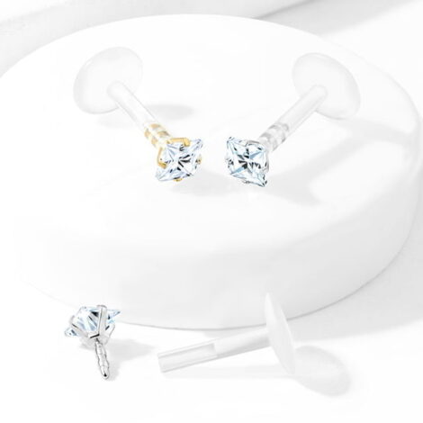 Bio Flex Prong Set Square CZ Top Studs for Labret, Monroe, Ear Cartilage - Image 6
