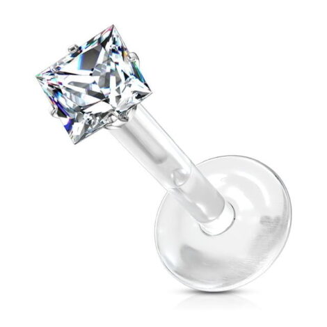 Bio Flex Prong Set Square CZ Top Studs for Labret, Monroe, Ear Cartilage - Image 5