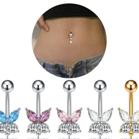 Marquise Butterfly Belly Ring with Teardrop Gem Dangles - Image 3
