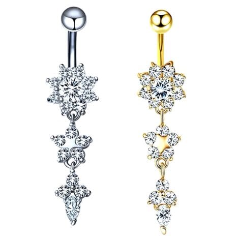 Flower Belly Ring with Small CZ Flower and Gem Cluster
