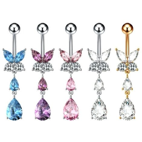 Marquise Butterfly Belly Ring with Teardrop Gem Dangles