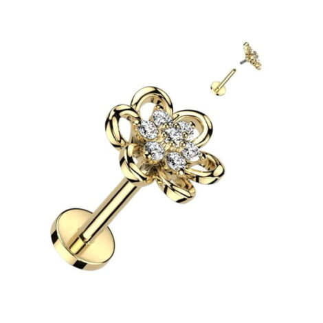 Hollow Petal Top With CZ Flower Center Labret, Cartilage, Flat Back Stud - Image 2