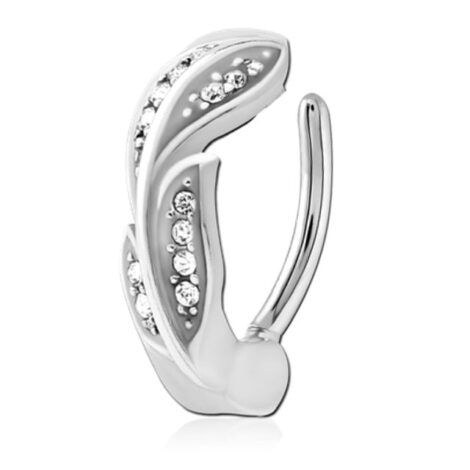316L Surgical Steel Clicker Belly Ring with Jewelled Feather - Image 3