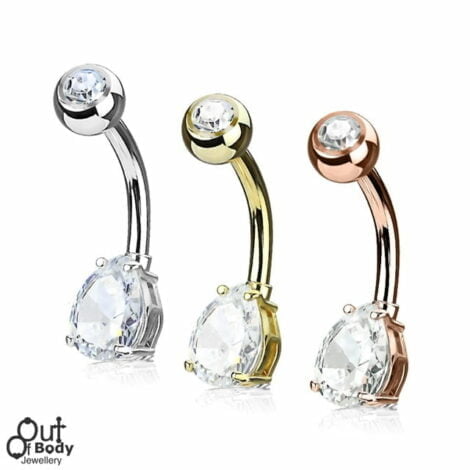 Double Gemmed Solitaire CZ Droplet Navel Belly Ring