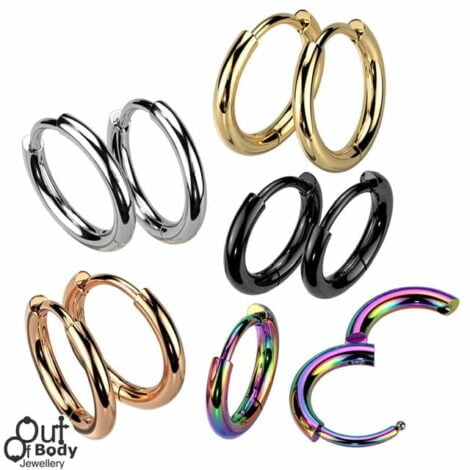 Pair of Hinged 316L Stainless Steel 2mm Thick Round Hoop Earrings