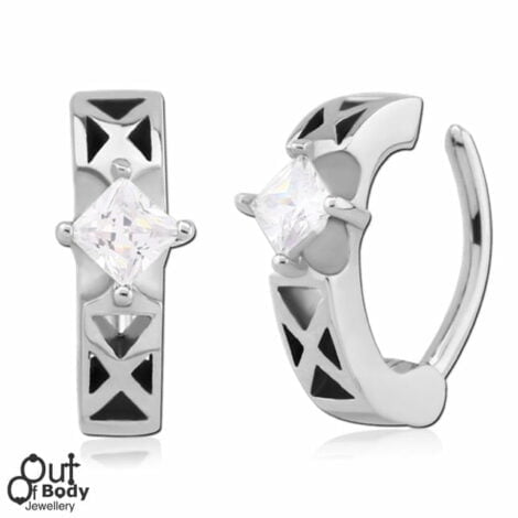 316L Surgical Steel Clicker Belly Ring Rhombus Jewelled
