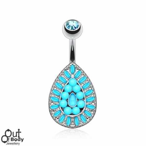 Mayan Goddess Teardrop Turquoise Beaded Belly Ring