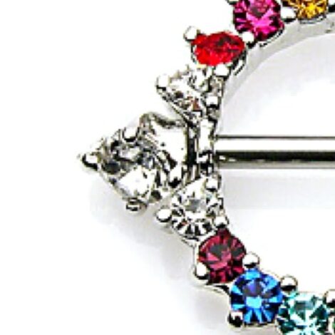 CZ Rainbow Gem Nipple Shield Ring with Prong CZ End - Image 2