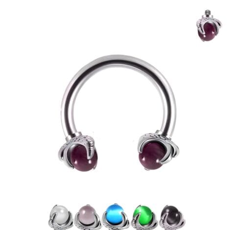 316L Surgical Steel Dragon Claw with Stone Threaded Horseshoe Barbell