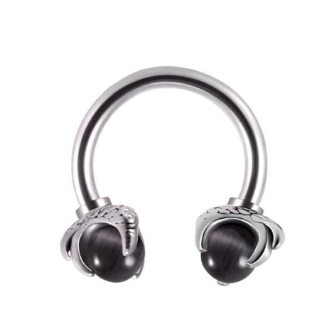 316L Surgical Steel Dragon Claw with Stone Threaded Horseshoe Barbell - Image 5
