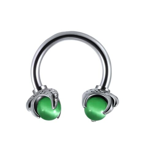 316L Surgical Steel Dragon Claw with Stone Threaded Horseshoe Barbell - Image 11