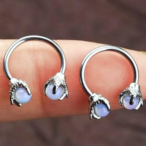 316L Surgical Steel Dragon Claw with Stone Threaded Horseshoe Barbell - Image 6