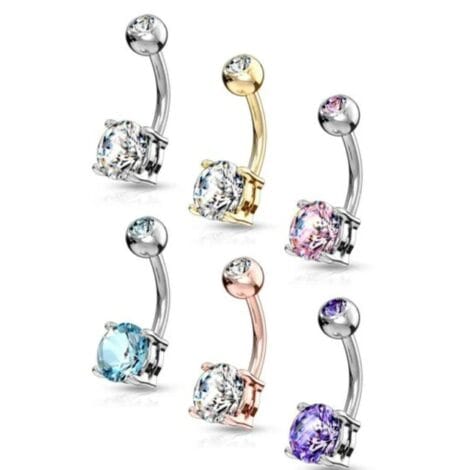 Double Gemmed Round Prong Set CZ Navel Belly Ring