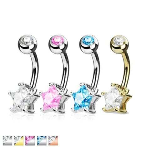 Double Gemmed Solitaire Prong Set CZ Star Navel Belly Ring