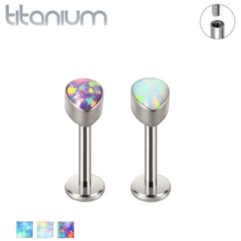 Titanium Labret with Water-drop Opal Top Internally Threaded