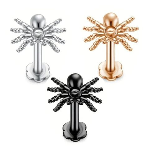 Ear Cartilage Lip Labret with Spider on flower Base Labret