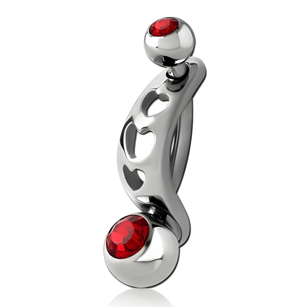 316L Surgical Steel Intimate Heart Shield and Double Jeweled Mini Navel Banana