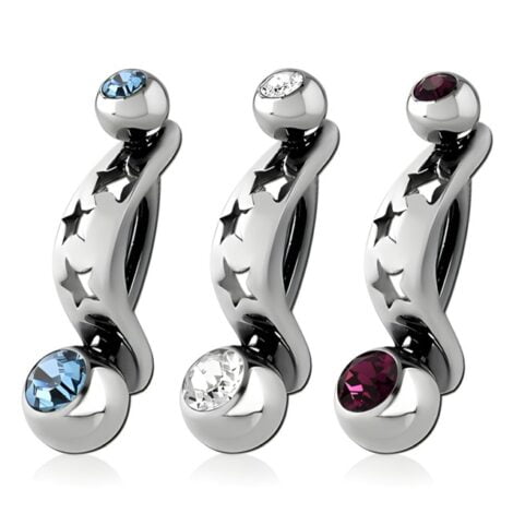316L Surgical Steel Intimate Star Shield and Double Jewelled Mini Navel Banana