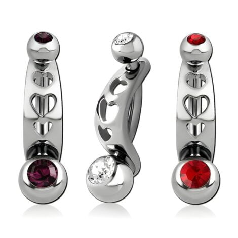316L Surgical Steel Intimate Heart Shield and Double Jeweled Mini Navel Banana